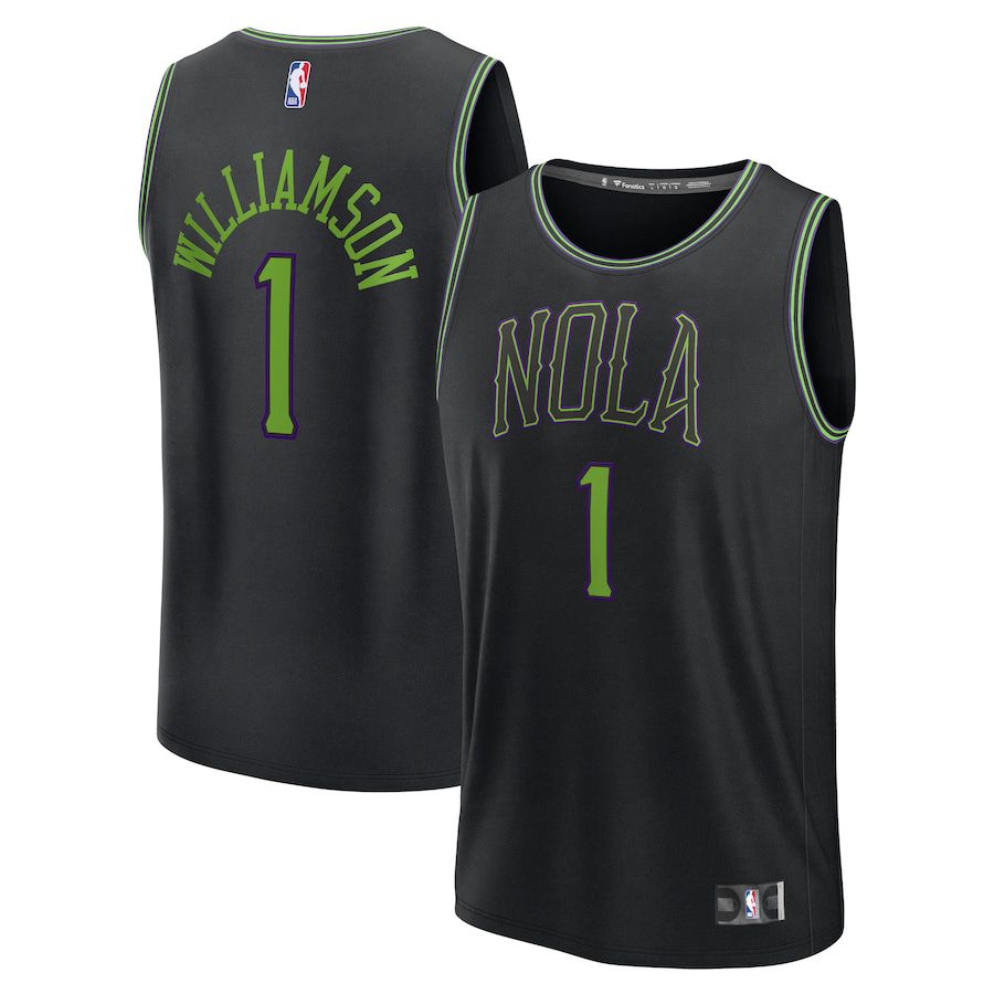 Men New Orleans Pelicans 1 Zion Williamson Fanatics Branded Black City Edition 2023-24 Fast Break NBA Jersey